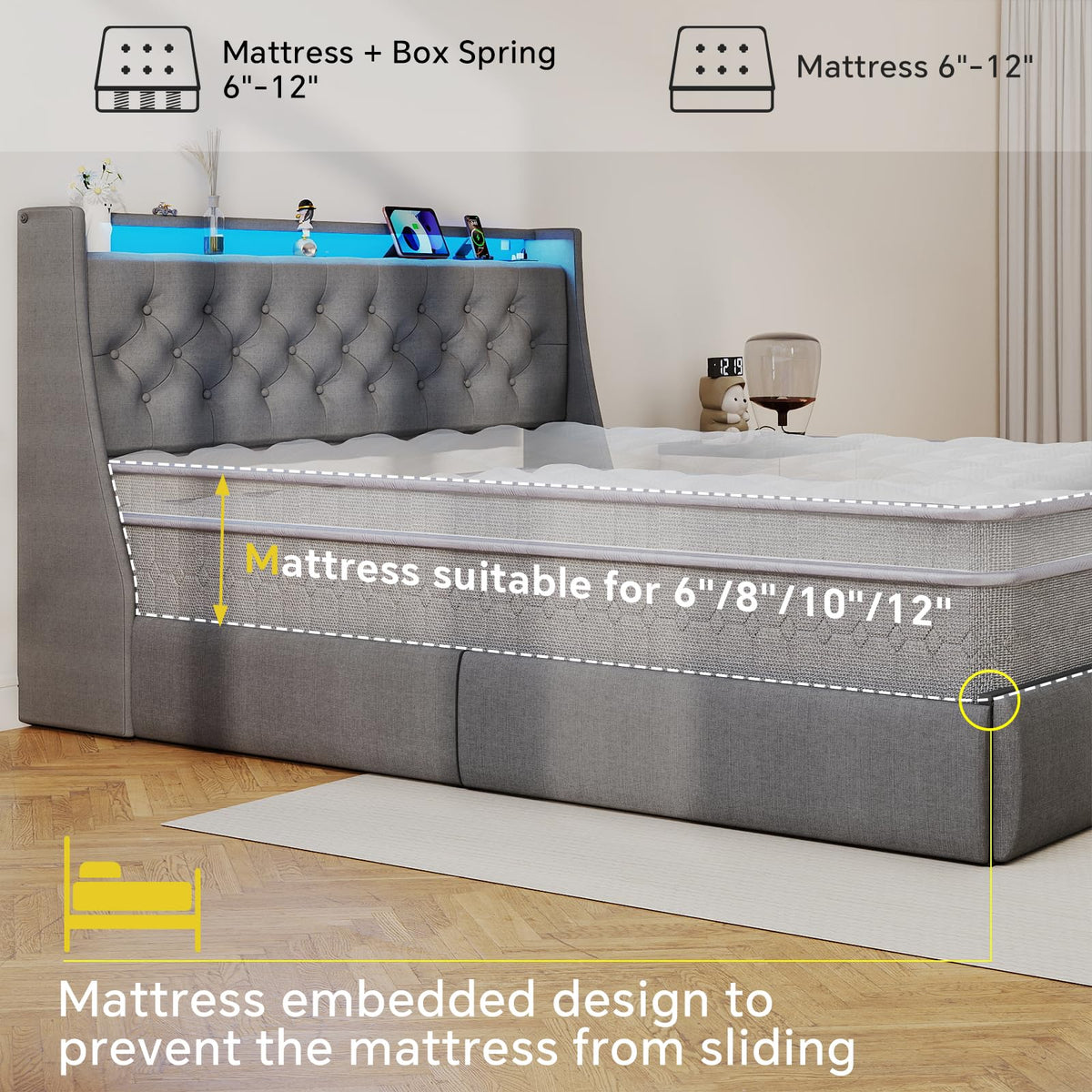 Queen Size Grey Bed Frame with 2 Storage Drawer C317