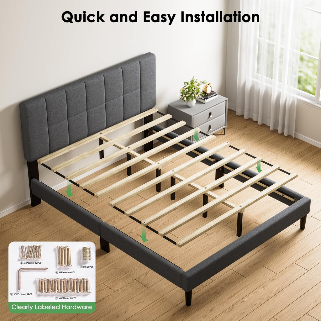 Queen Size Dark Gray Upholstered Bed Frame L133