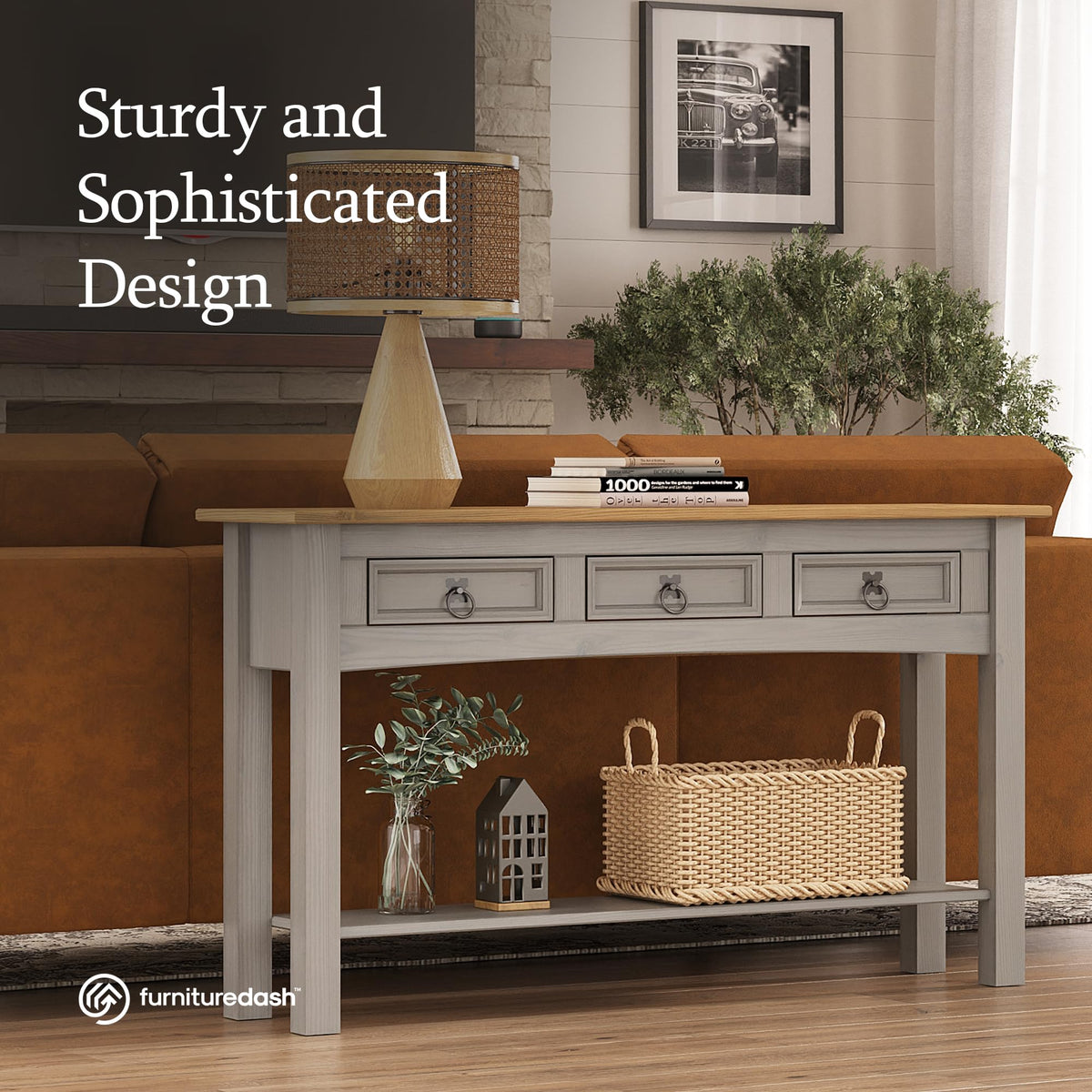 Solid Wood Console Table with 3 Drawers C223947