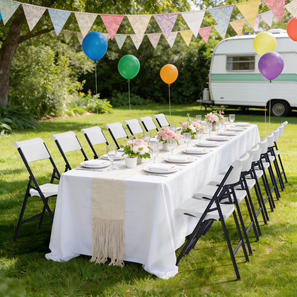 White 4 Pack Plastic Folding Chairs with Metal Frame T50974