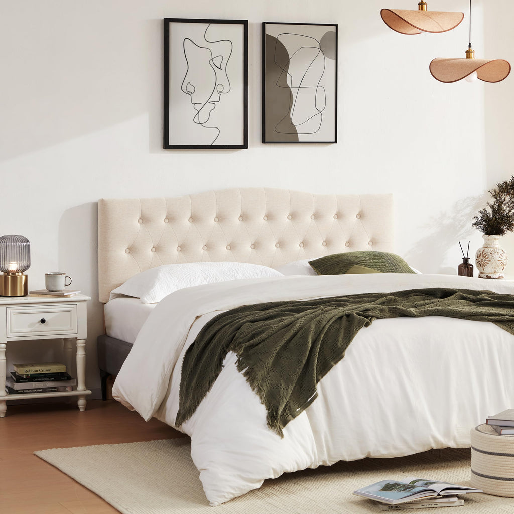 Beige Queen Size Tufted Headboard K883262