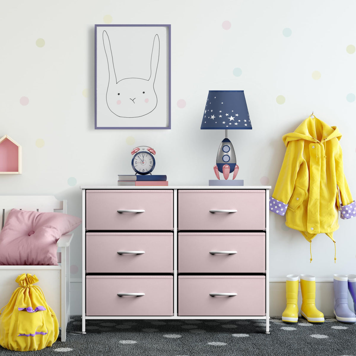 Pink 6 Drawer Fabric Dresser J188068