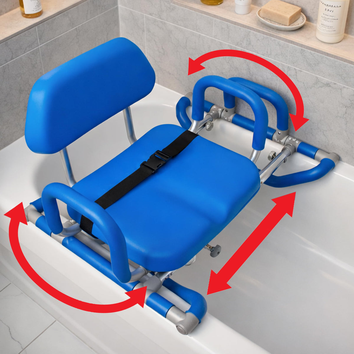 Blue Padded Sliding Shower Chair with Armrests U821085