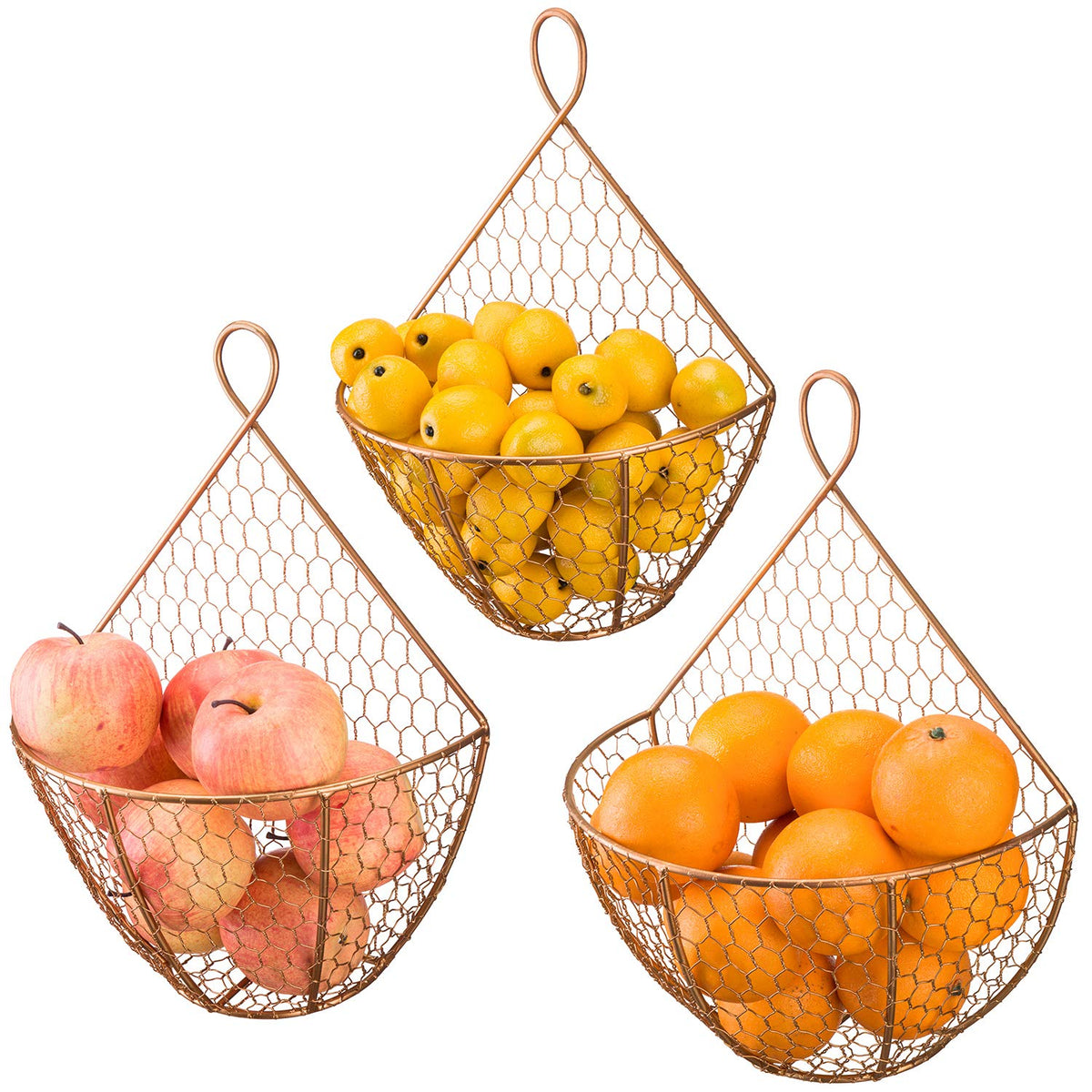 Set of 3 Copper Metal Wire Mesh Wall Hanging Baskets J30456