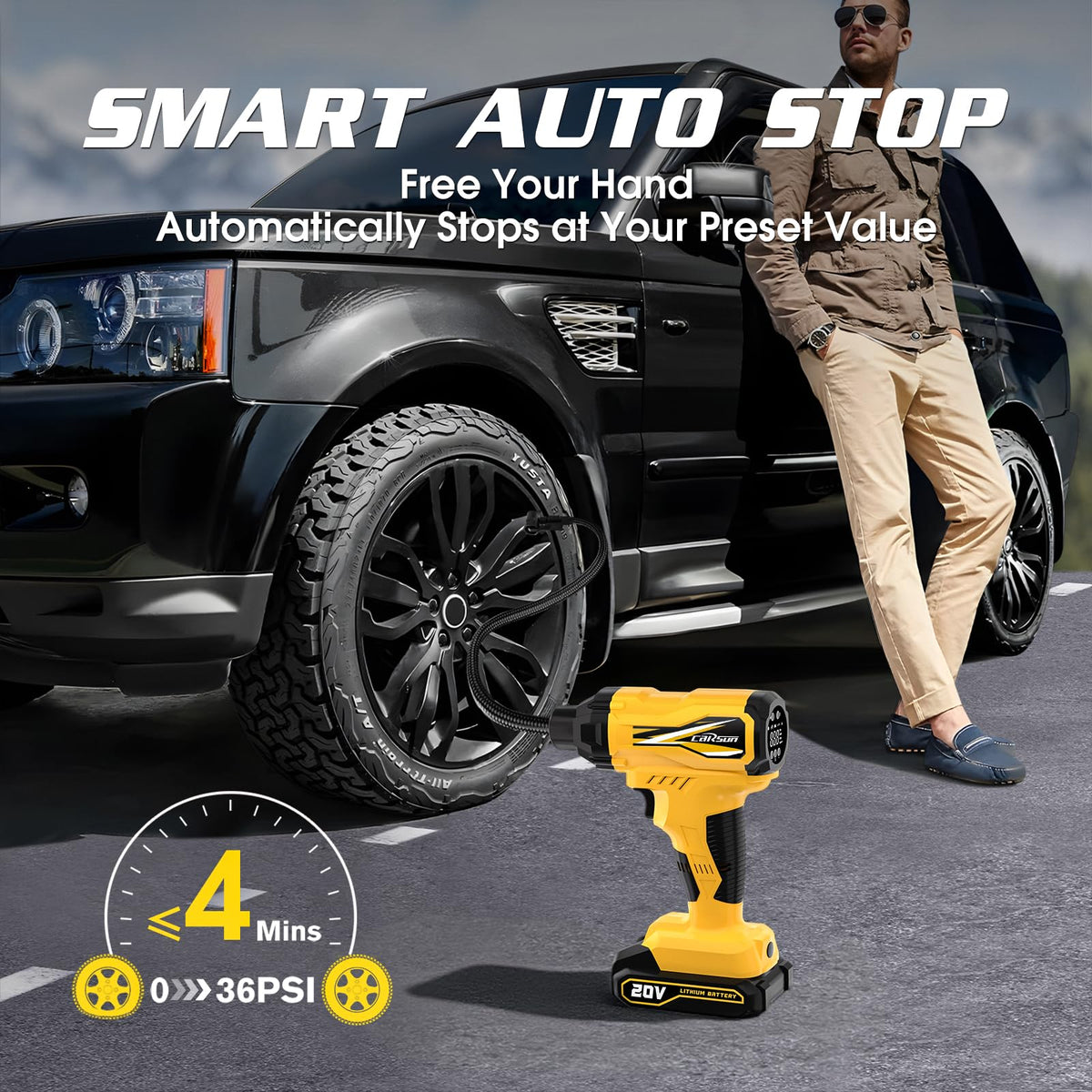 20V Cordless Portable Air Compressor 150 PSI Yellow N138