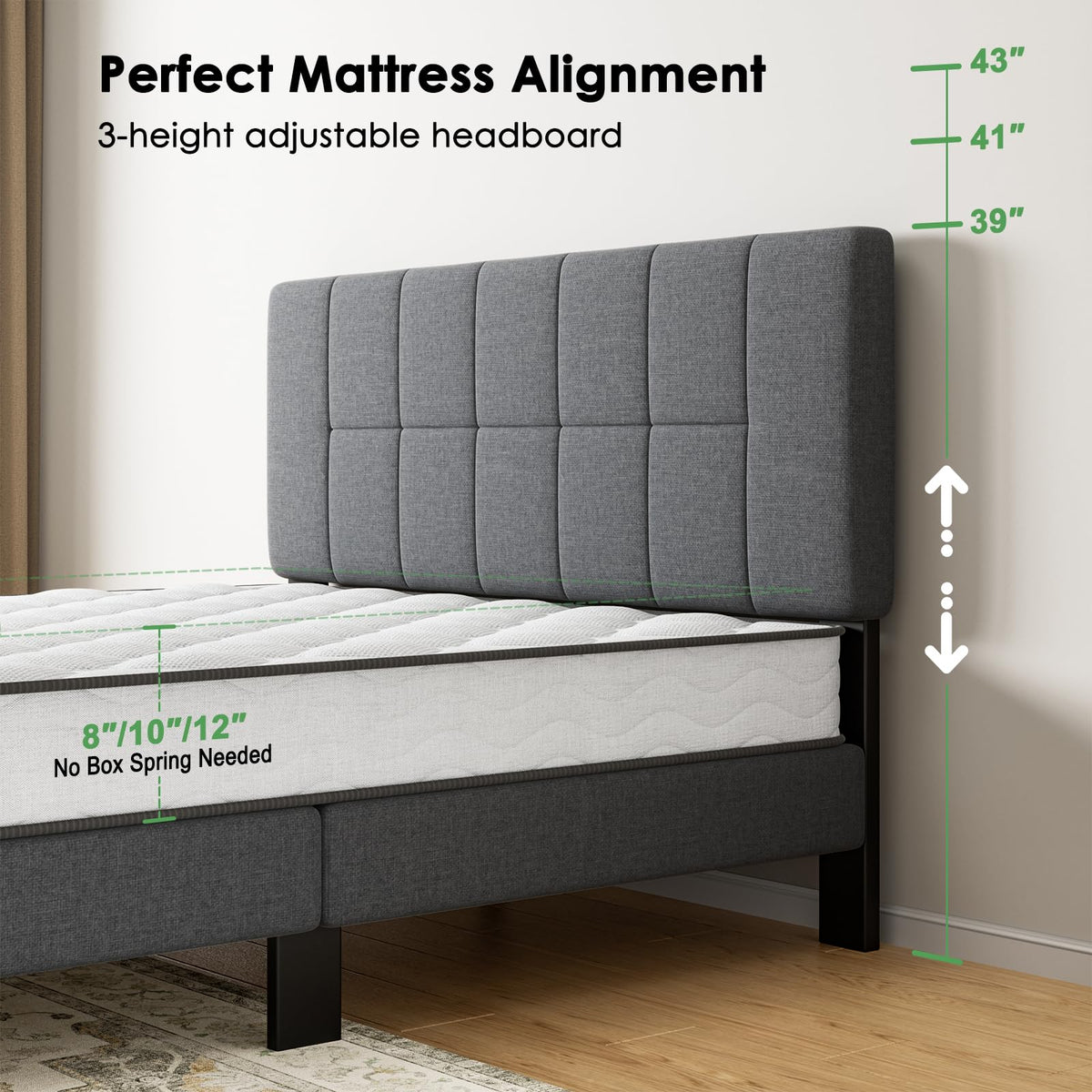 Queen Size Dark Gray Upholstered Bed Frame L133