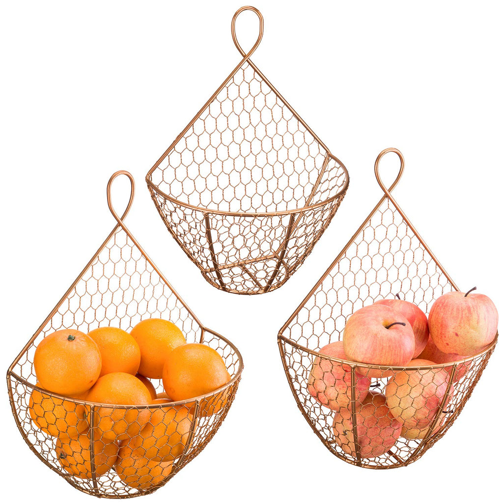 Set of 3 Copper Metal Wire Mesh Wall Hanging Baskets J30456