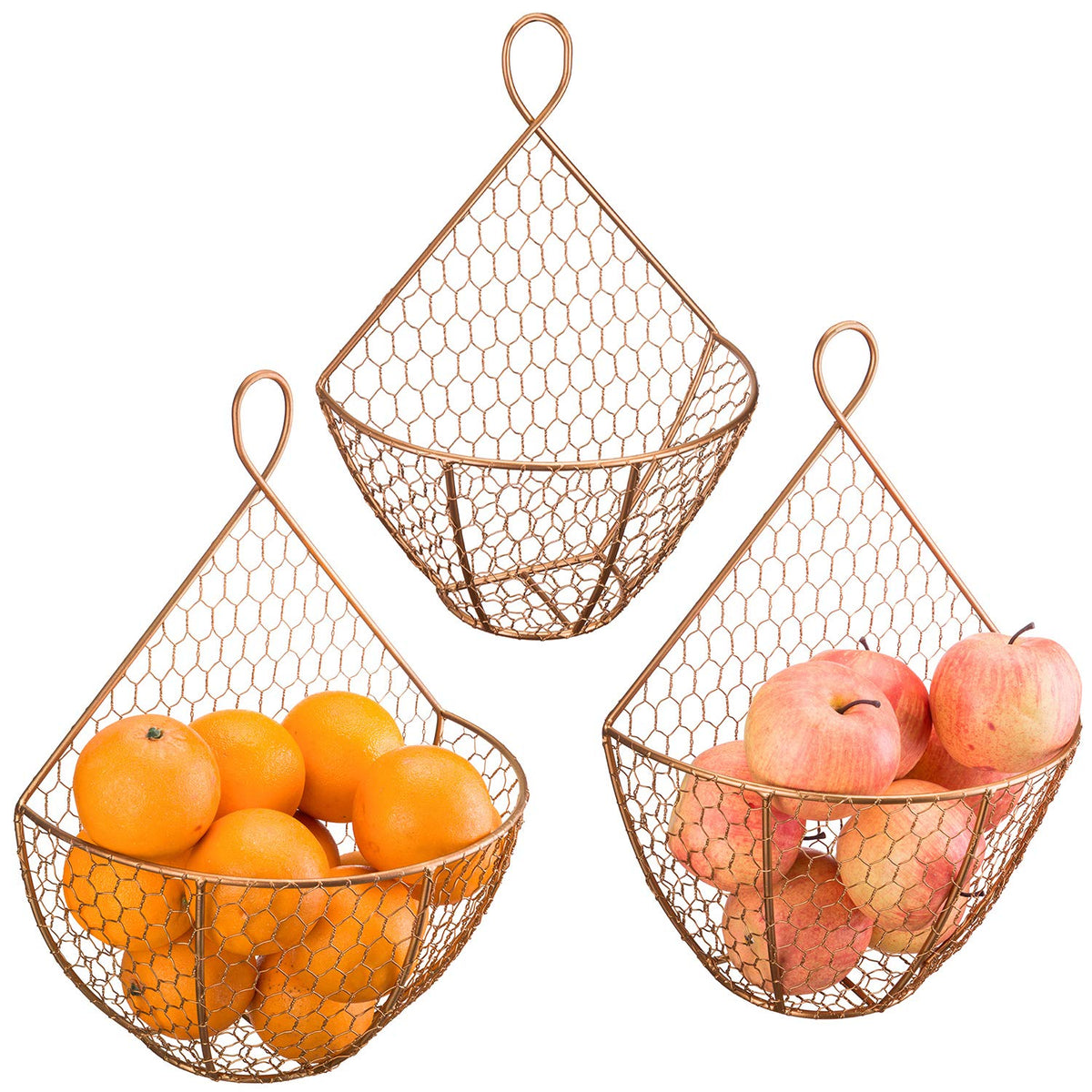 Set of 3 Copper Metal Wire Mesh Wall Hanging Baskets J30456