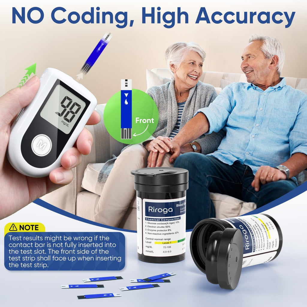 Blood Glucose Monitor Kit with 100 Strips, 100 Lancets, Lancing Device, No Coding O13478