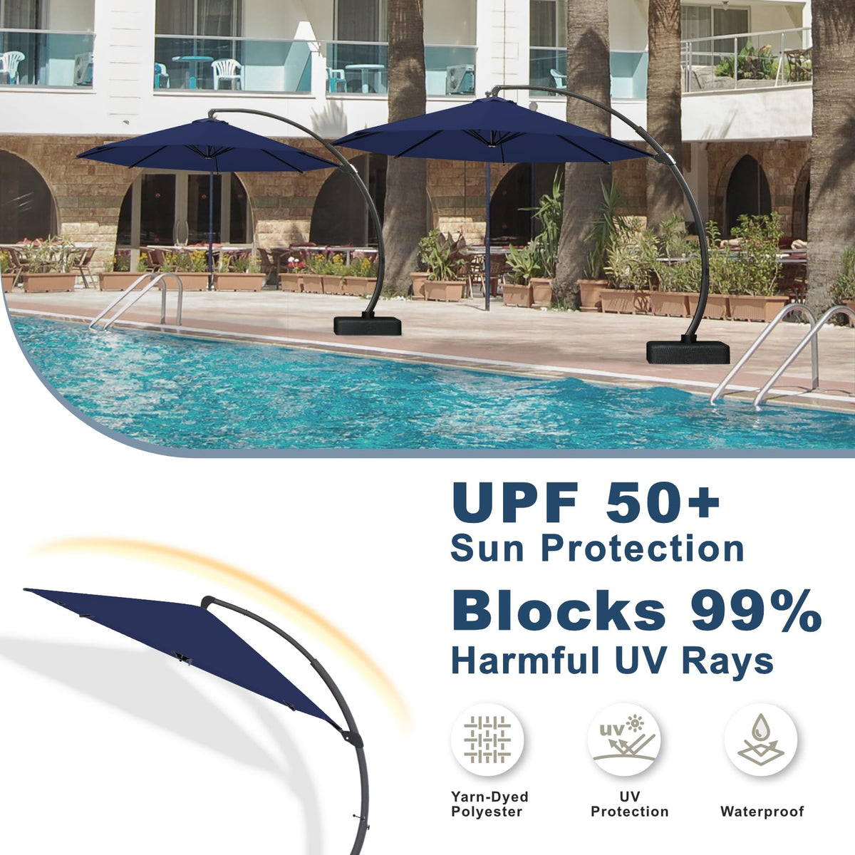 11FT Navy Blue Aluminum Cantilever Umbrella with Base U80234