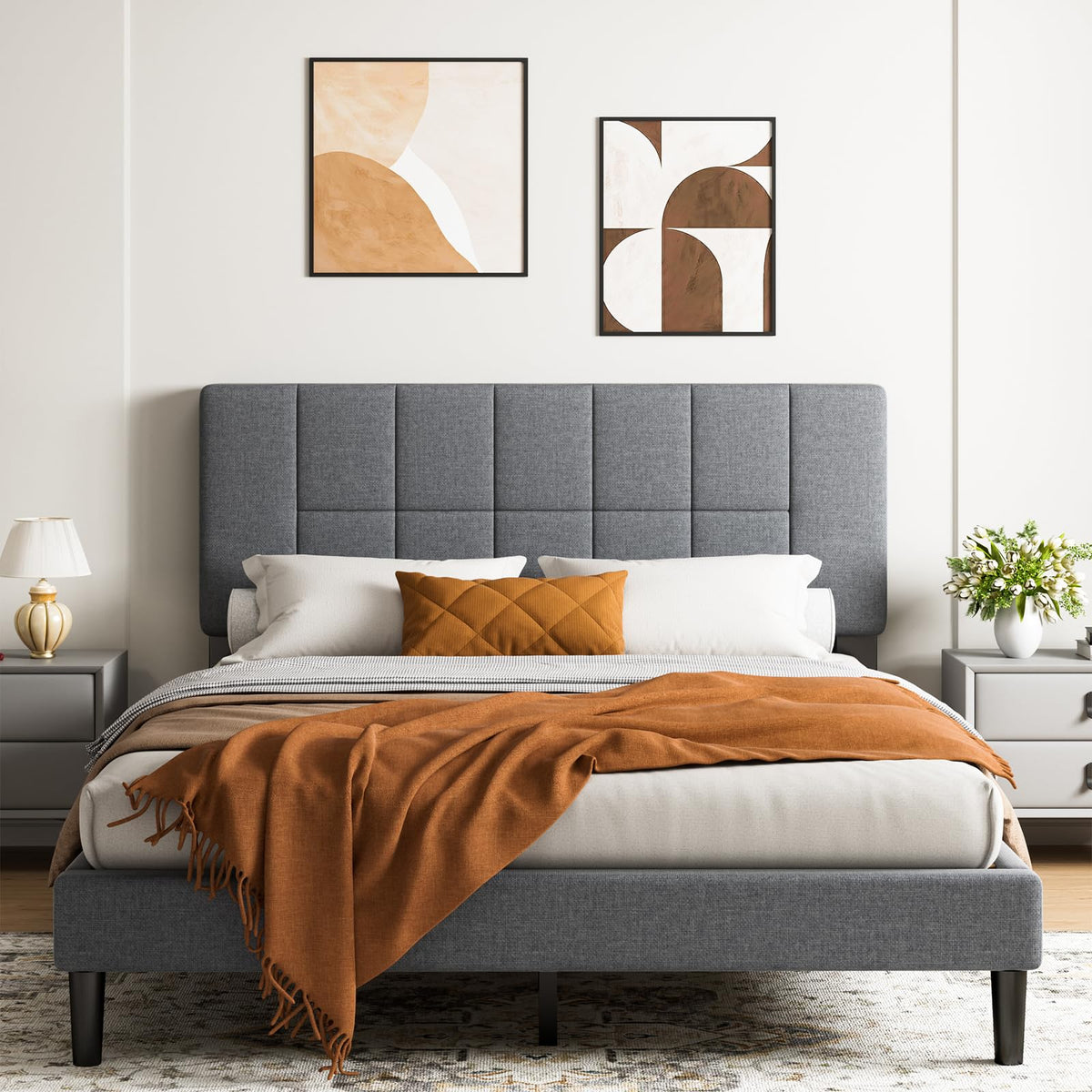 Queen Size Dark Gray Upholstered Bed Frame L133