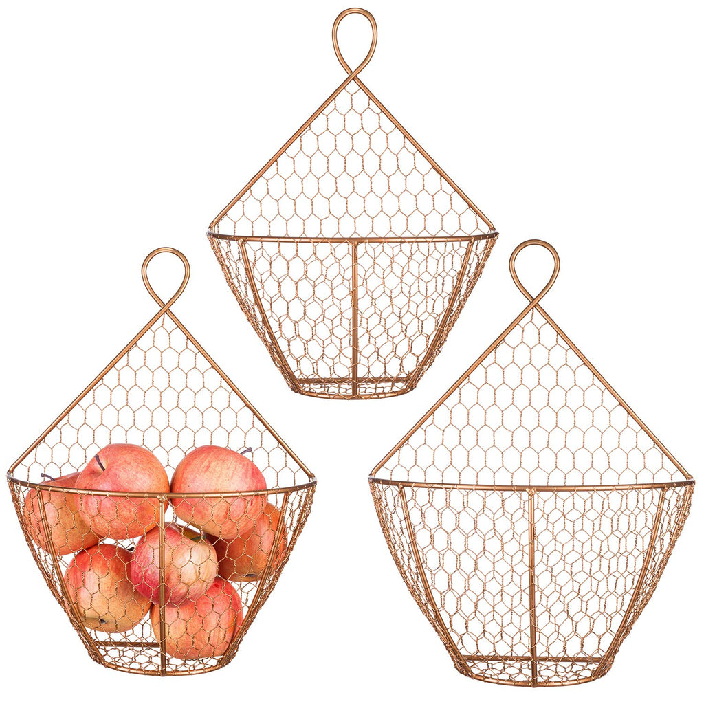 Set of 3 Copper Metal Wire Mesh Wall Hanging Baskets J30456
