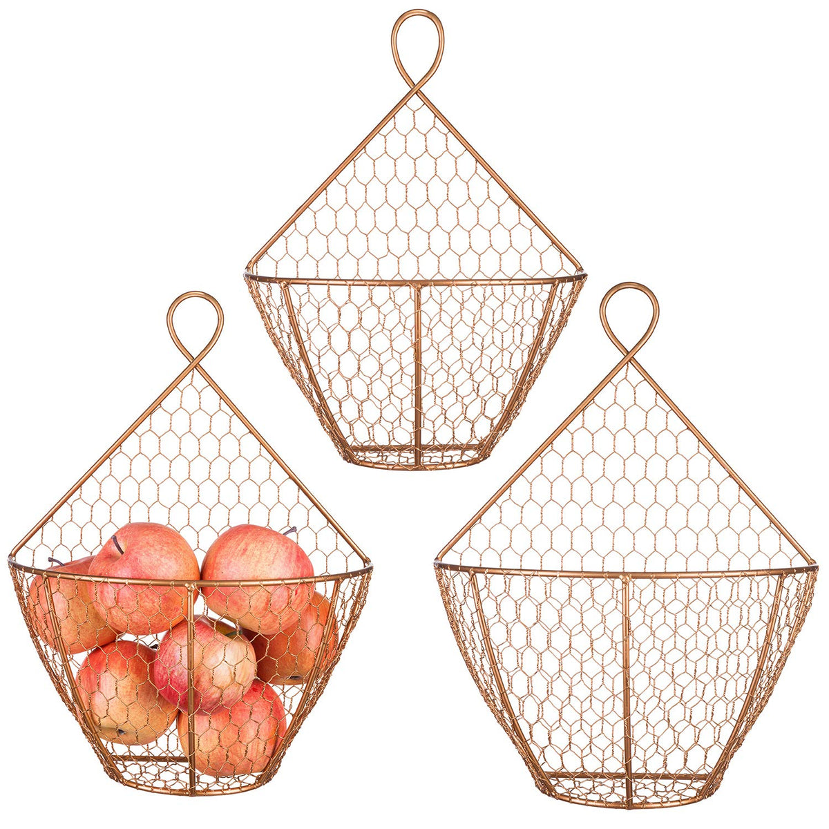 Set of 3 Copper Metal Wire Mesh Wall Hanging Baskets J30456