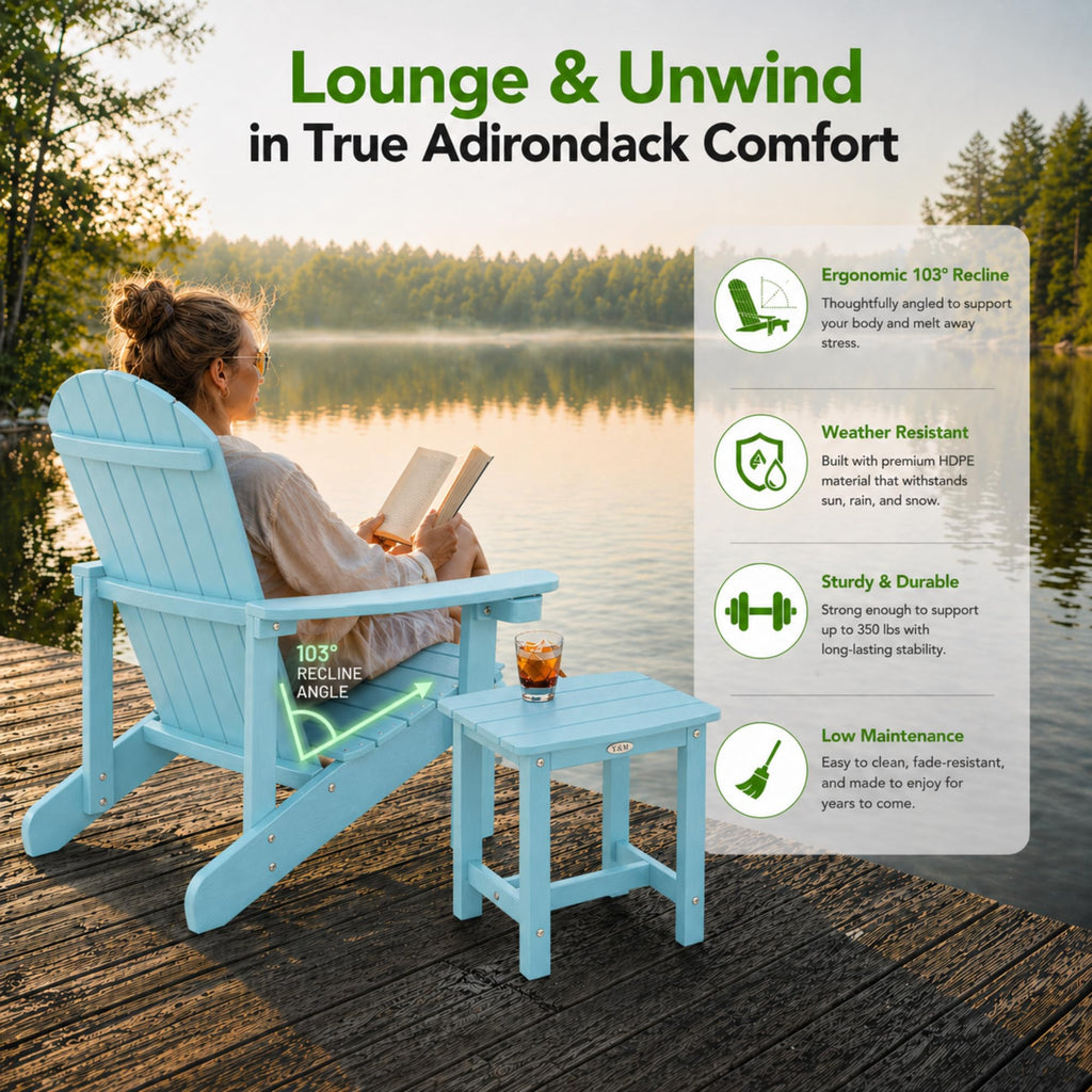 Light Blue HDPE Adirondack Chair Set of 2 with Side Table A2088