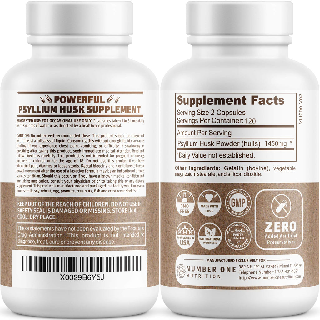 Psyllium Husk Capsules 1450mg 240 Caps R4865
