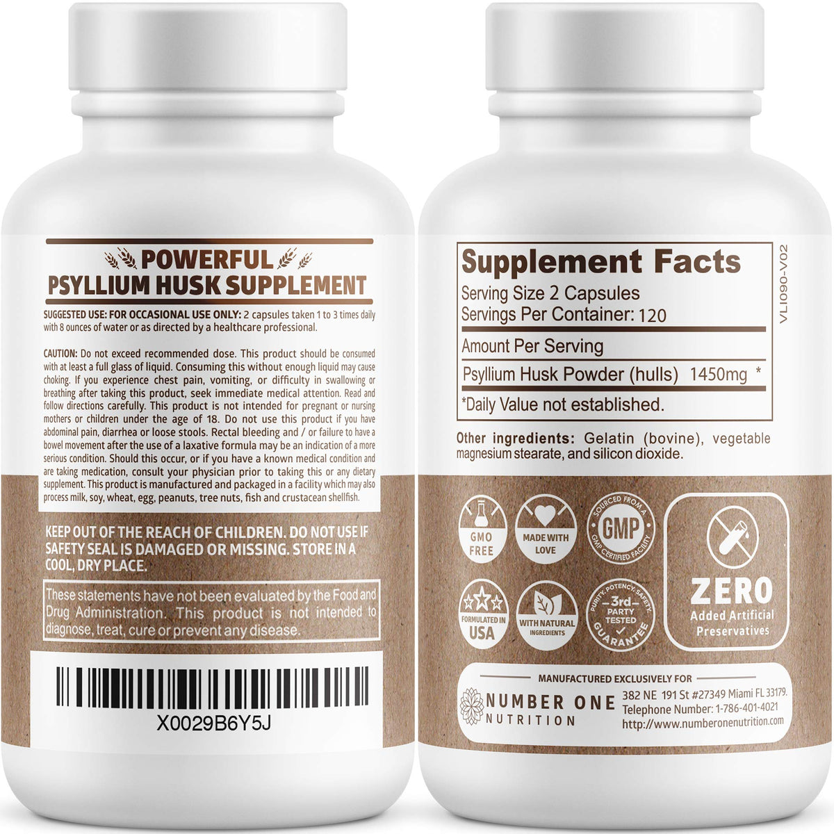 Psyllium Husk Capsules 1450mg 240 Caps R4865