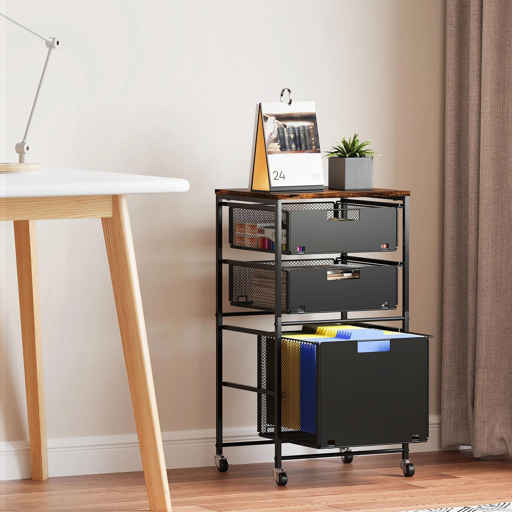 Black 3 Drawer Rolling File Cabinet with Printer Stand F806