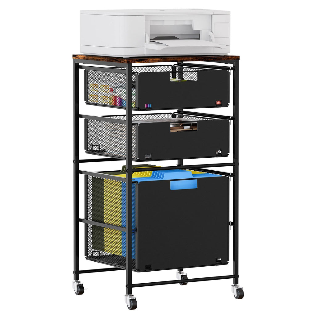 Black 3 Drawer Rolling File Cabinet with Printer Stand F806