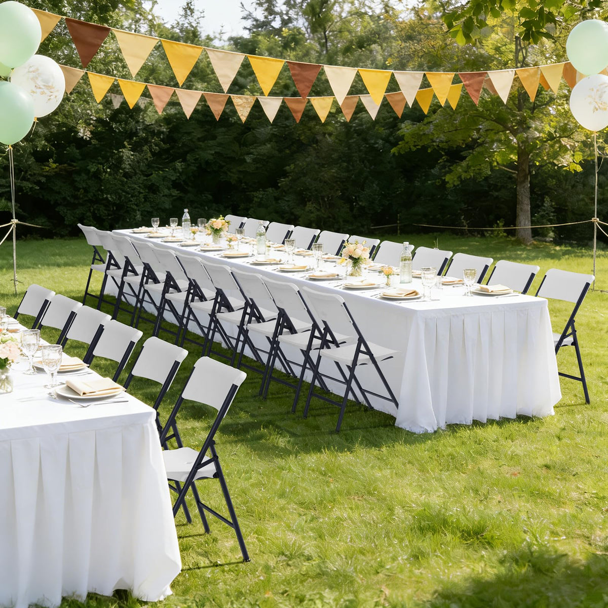 White 4 Pack Plastic Folding Chairs with Metal Frame T50974