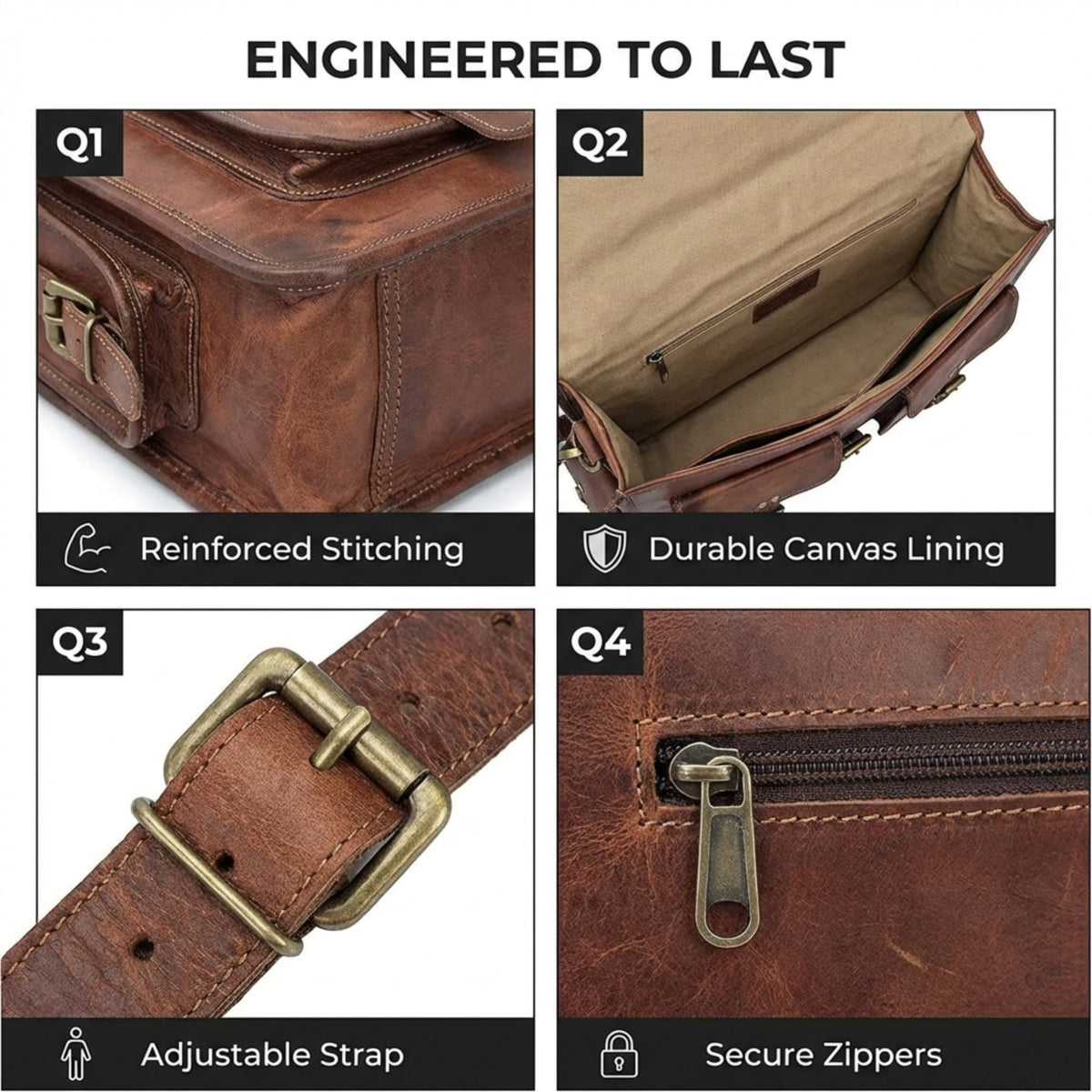 Vintage Brown Full Grain Leather Messenger Bag P3008