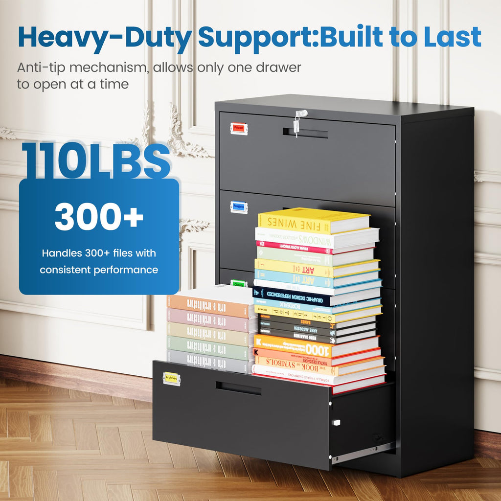 4 Drawer File Cabinet with Lock, Black P65262