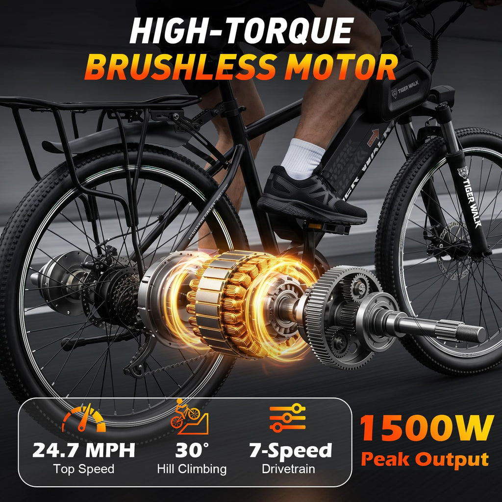 26" All-Terrain Electric Bike, 48V 10Ah Removable Battery, 7-Speed O26451