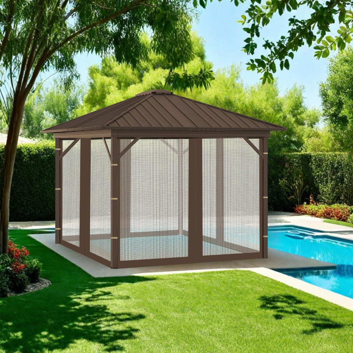 Replacement Gazebo Mosquito Netting 8x8x7 FT Brown E788