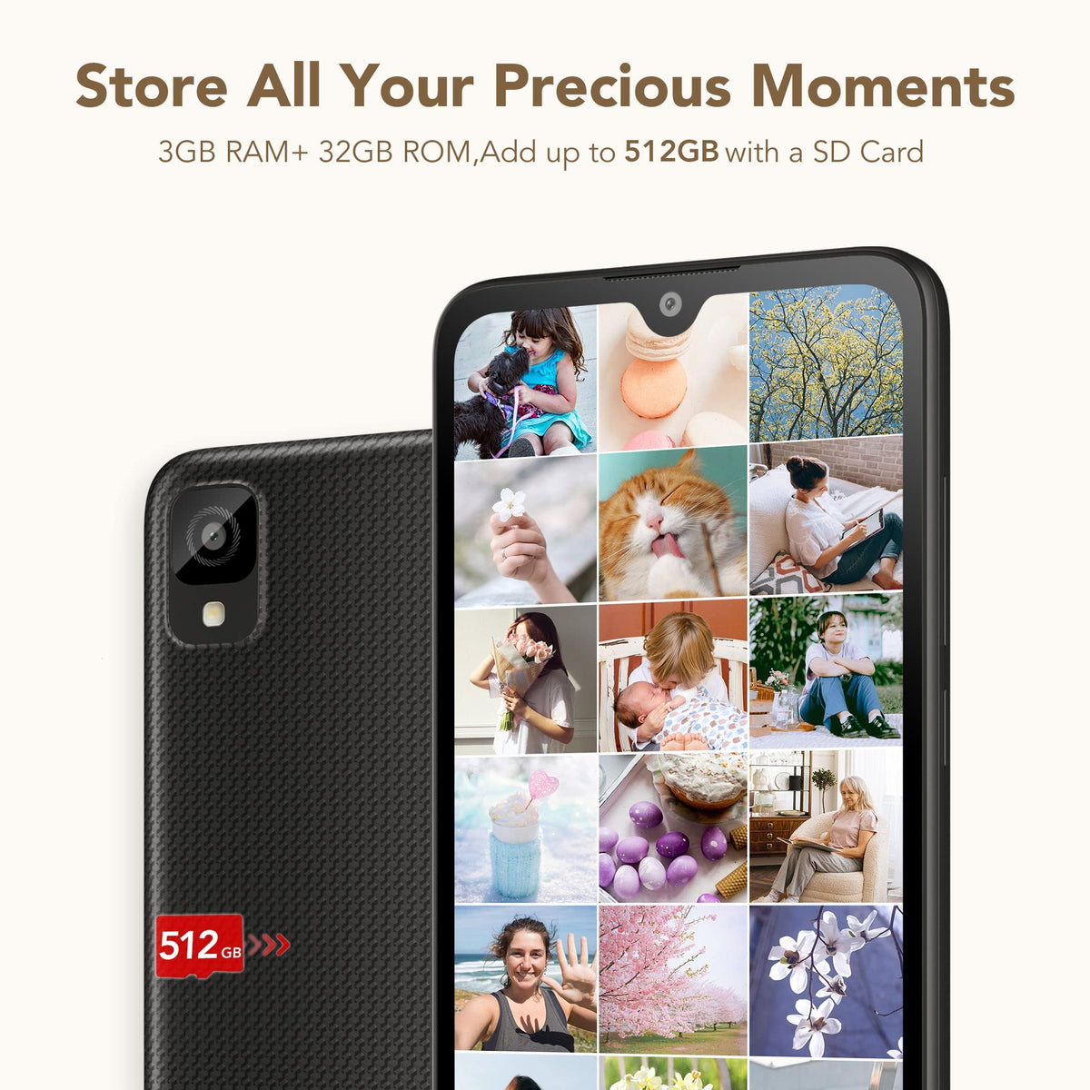 Unlocked Cell Phone with HD+ Display 32GB+3GB RAM 3000mAh Android Smartphone V4413