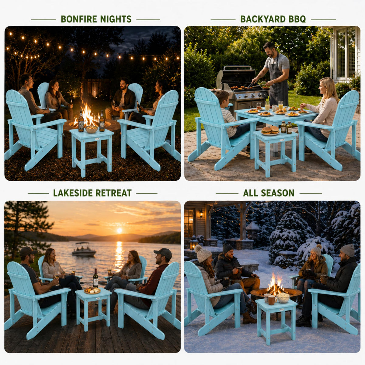 Light Blue HDPE Adirondack Chair Set of 2 with Side Table A2088