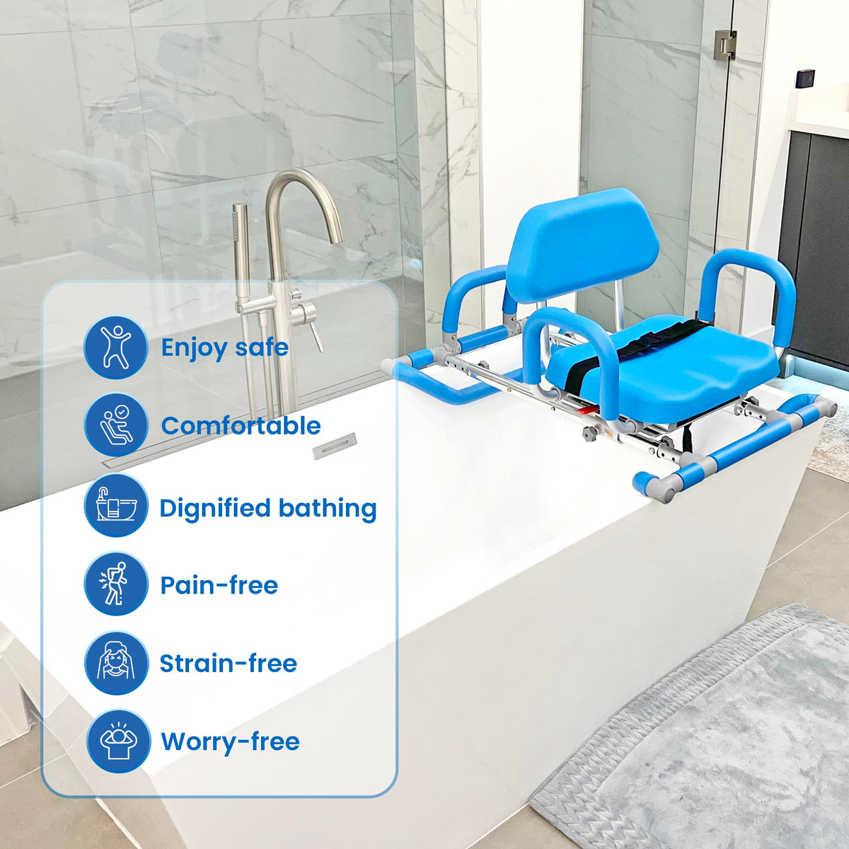 Blue Padded Sliding Shower Chair with Armrests U821085