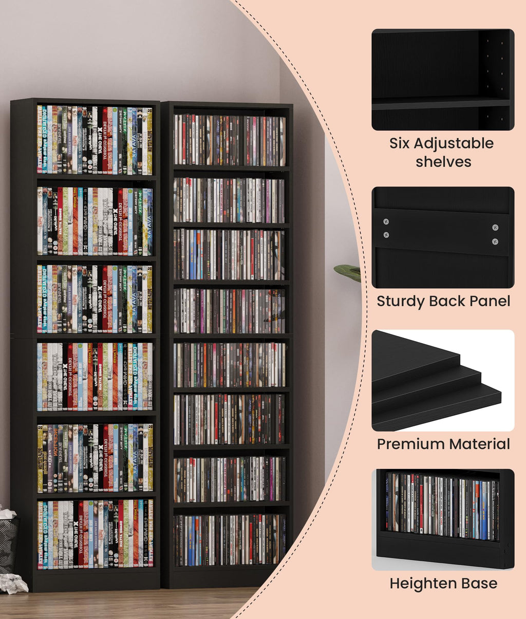 6 Tier Black Adjustable Media Shelf D157274