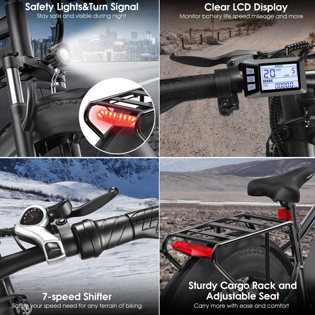 1000W 60Miles 26" x 4'' Fat Tire Electric Bike H1602
