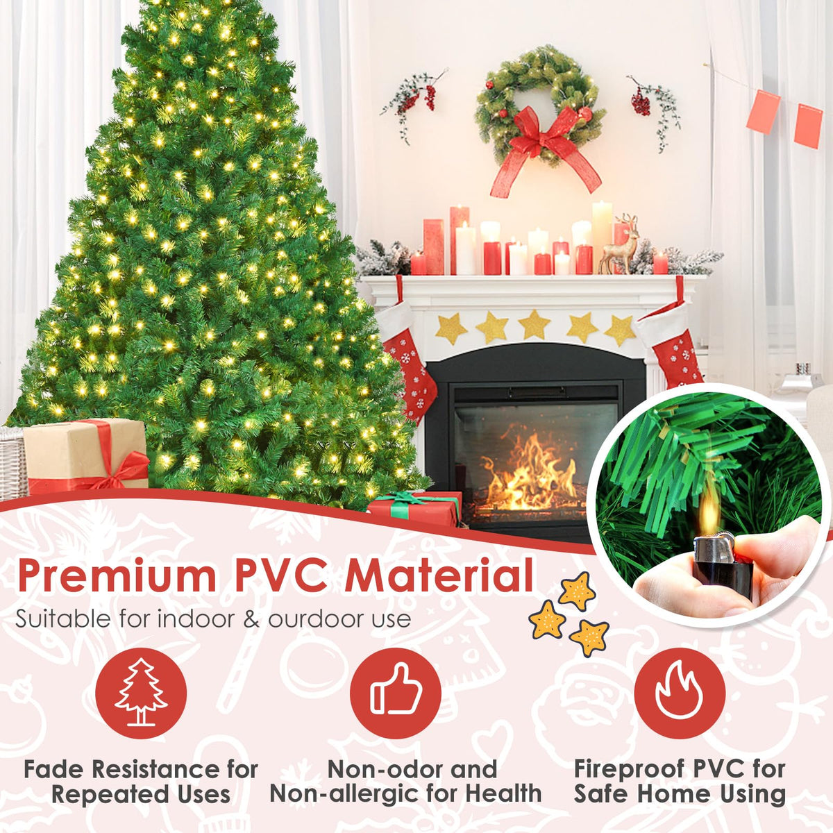 8ft Prelit Artificial Christmas Tree with 430 Warm White LED Lights U65382