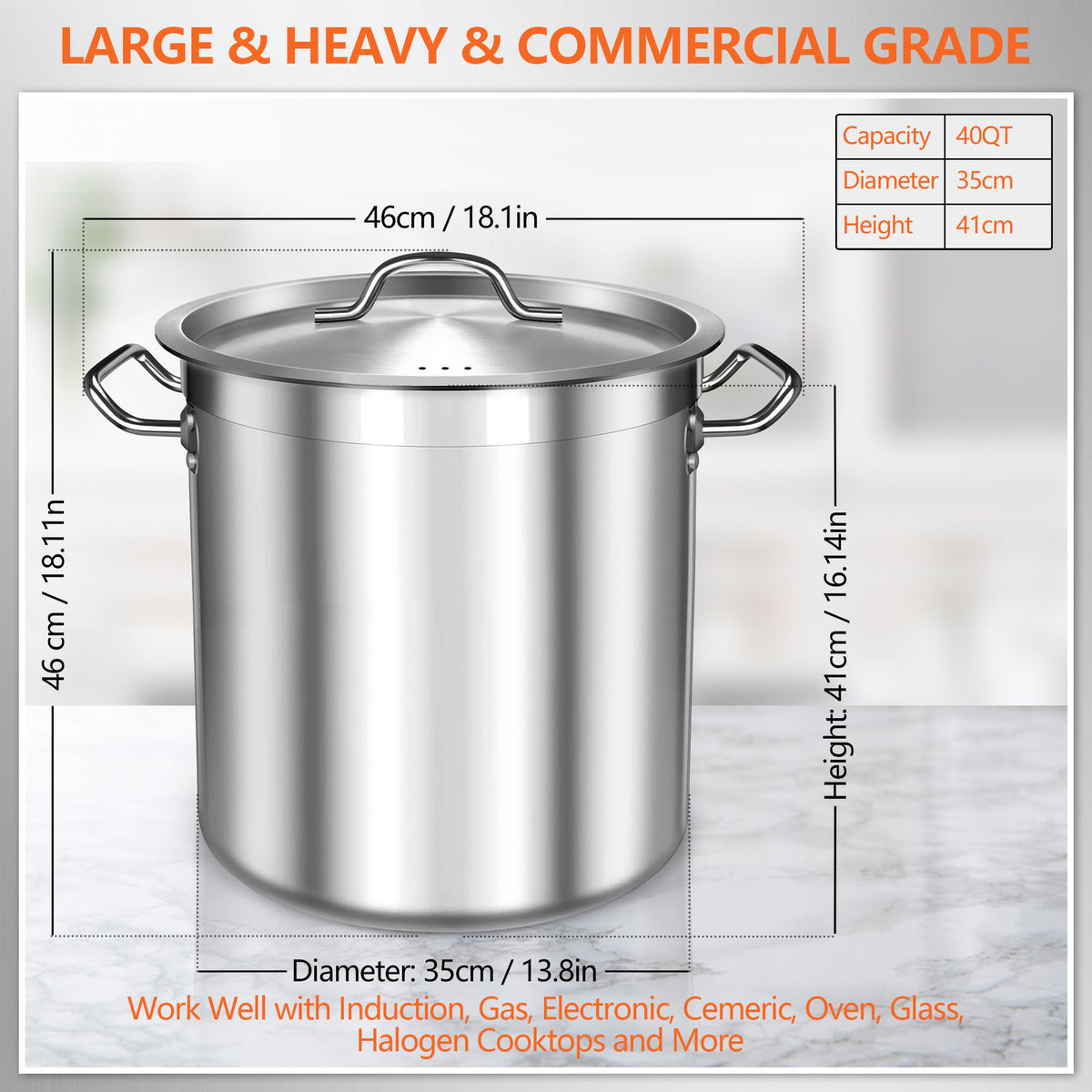 40 Quart Stainless Steel Stock Pot with Lid G33224