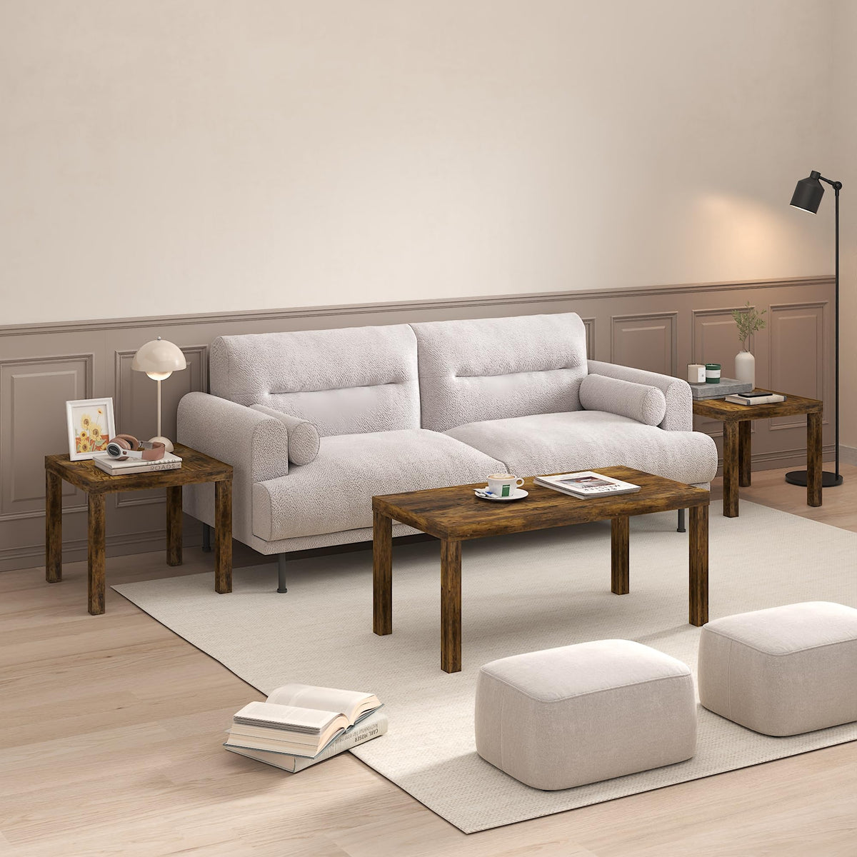 Rustic Brown Square Side Table Set of 2 J236