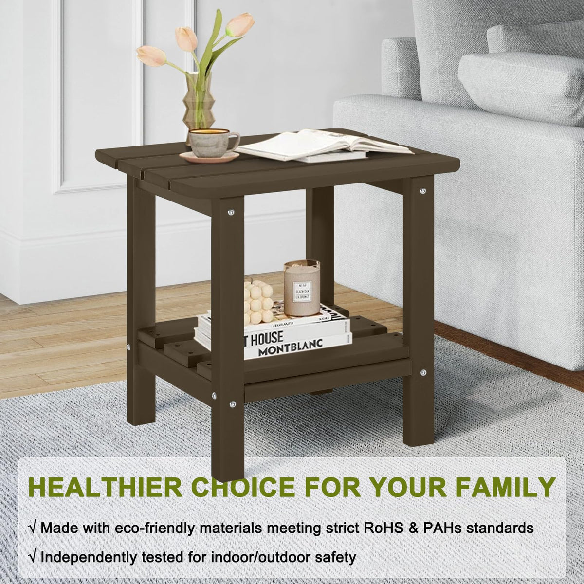 Set of 2 Dark Brown HDPE Storage Side Table S3160