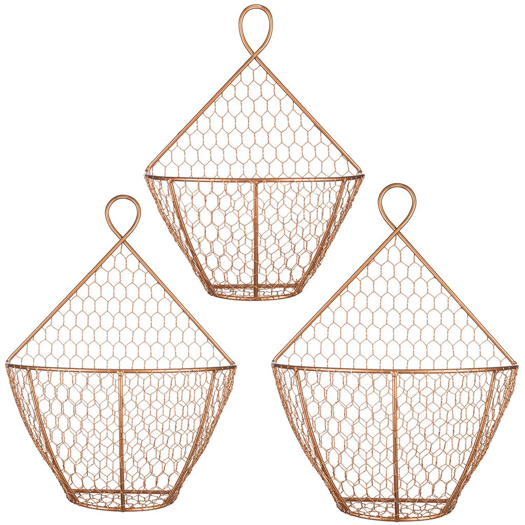 Set of 3 Copper Metal Wire Mesh Wall Hanging Baskets J30456