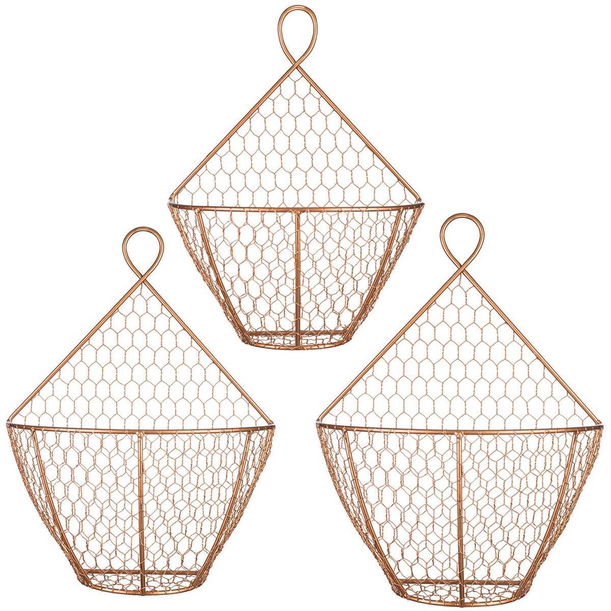 Set of 3 Copper Metal Wire Mesh Wall Hanging Baskets J30456