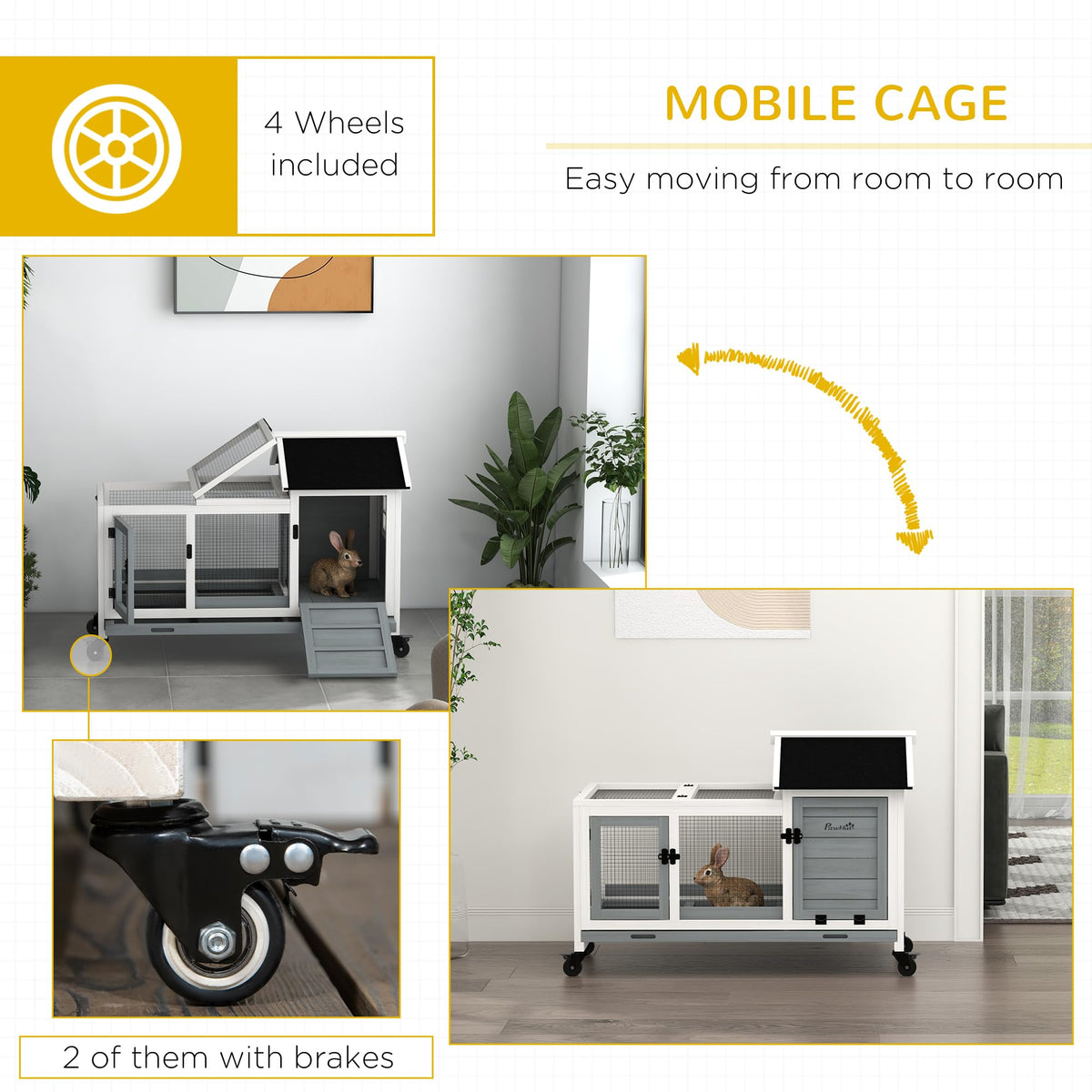 Wooden Rabbit Hutch with Wheels E875