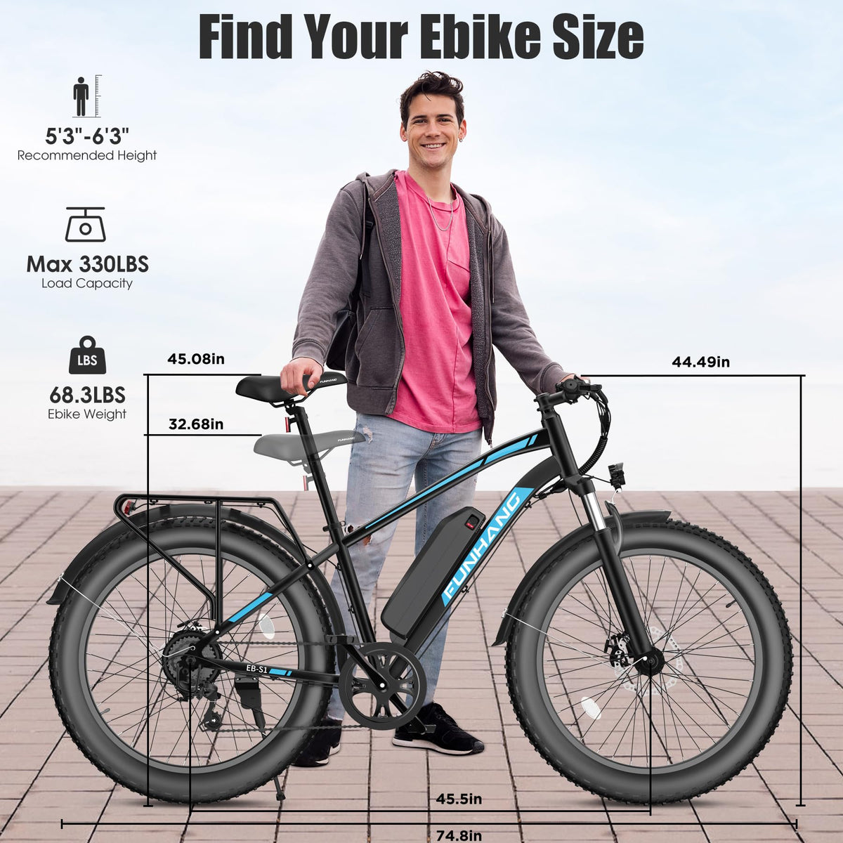1000W 60Miles 26" x 4'' Fat Tire Electric Bike H1602