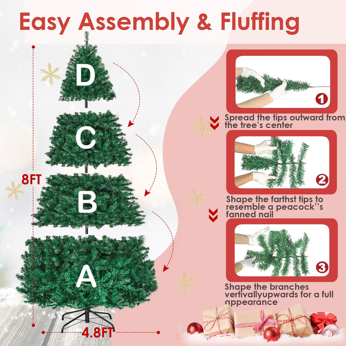 8ft Prelit Artificial Christmas Tree with 430 Warm White LED Lights U65382