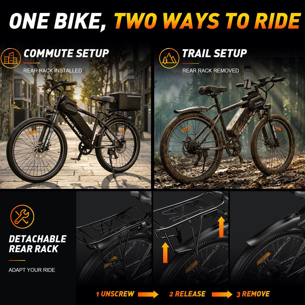26" All-Terrain Electric Bike, 48V 10Ah Removable Battery, 7-Speed O26451