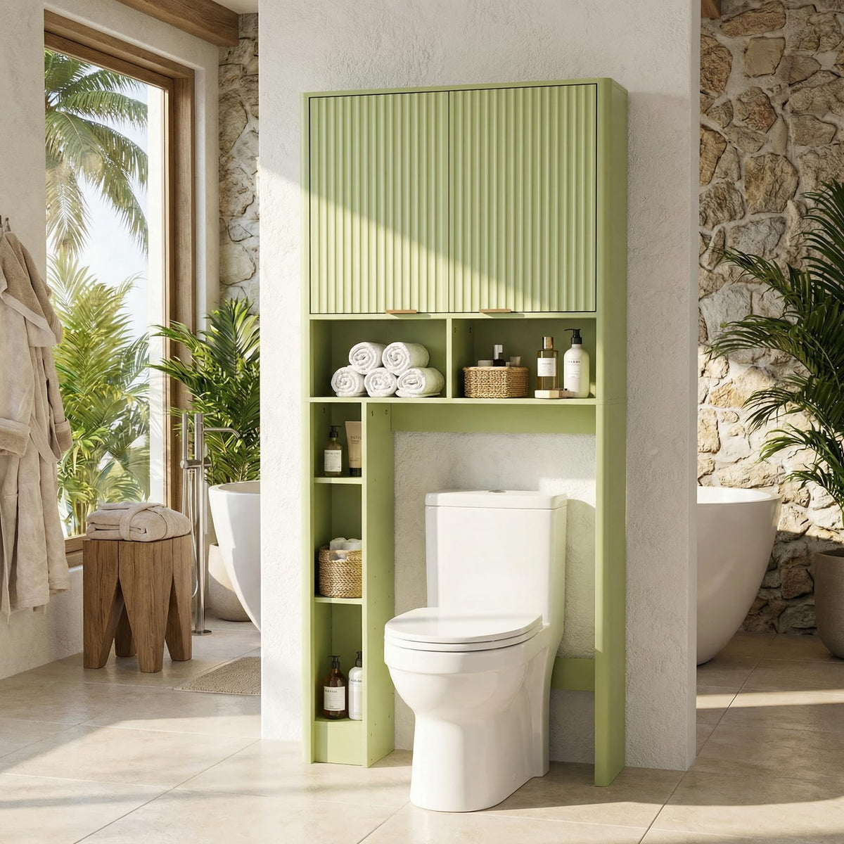 Green Over the Toilet Storage Cabinet with Adjustable Shelf L5402