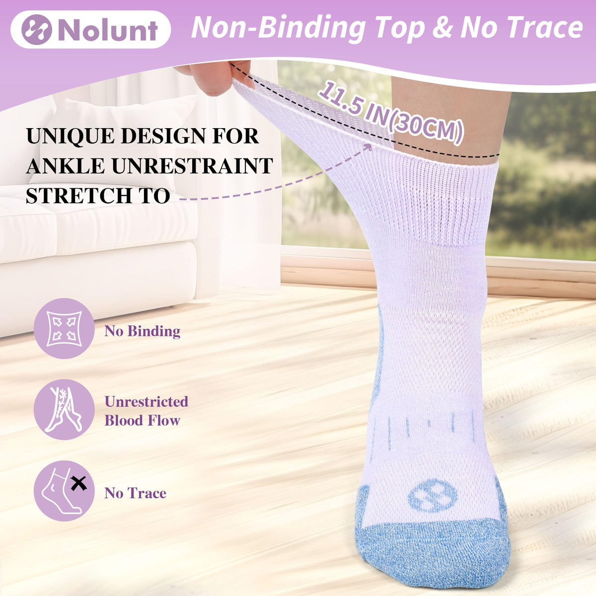 6 Pairs Wide Bamboo Viscose Non Binding Socks N825