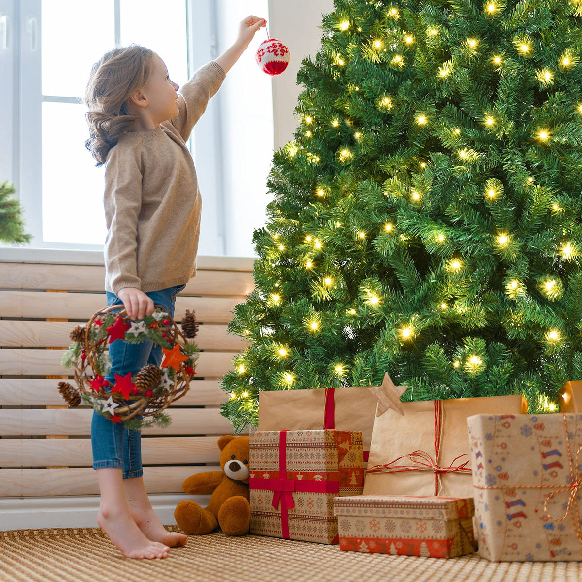 8ft Prelit Artificial Christmas Tree with 430 Warm White LED Lights U65382