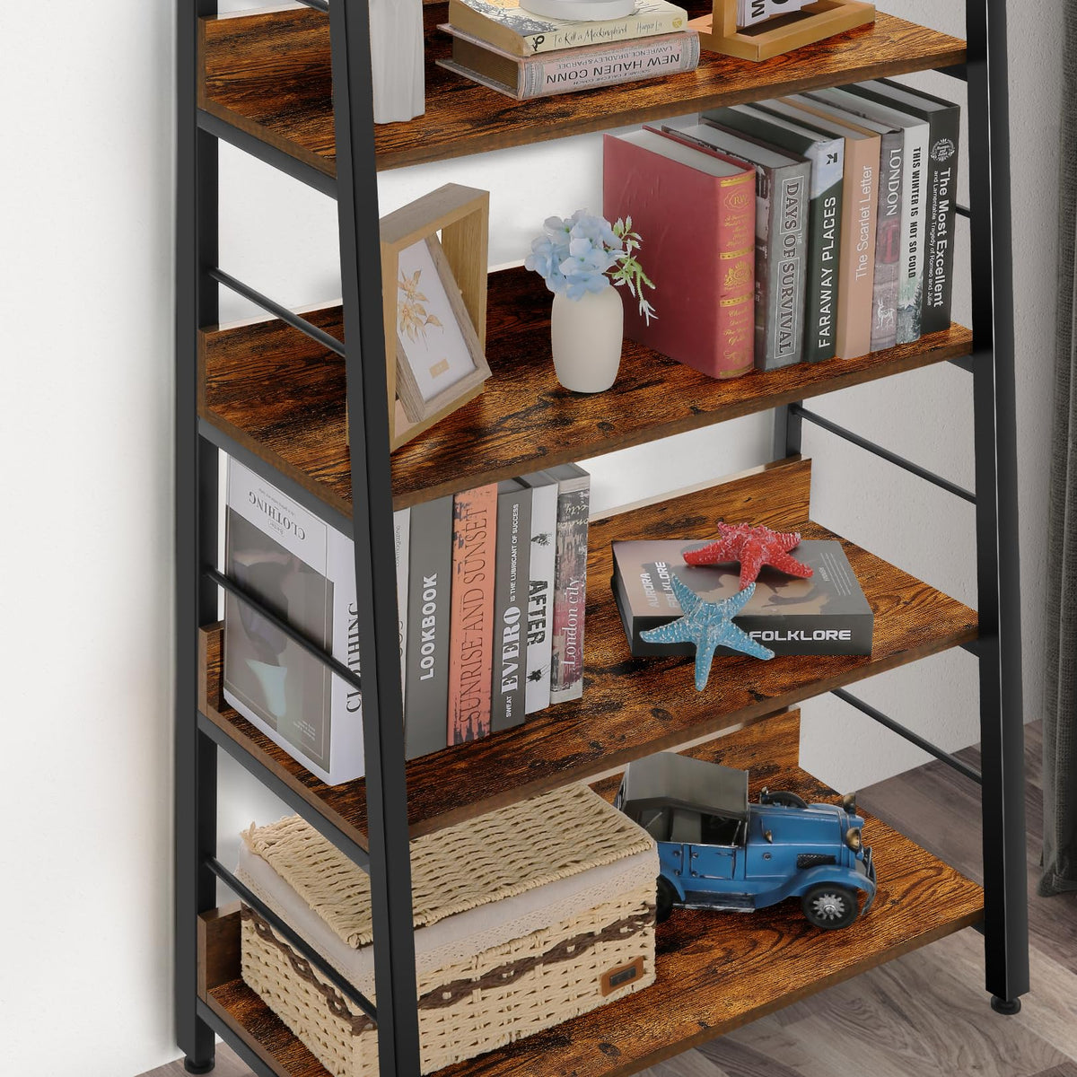 5 Tier Wood Metal Ladder Shelf Bookcase B10469