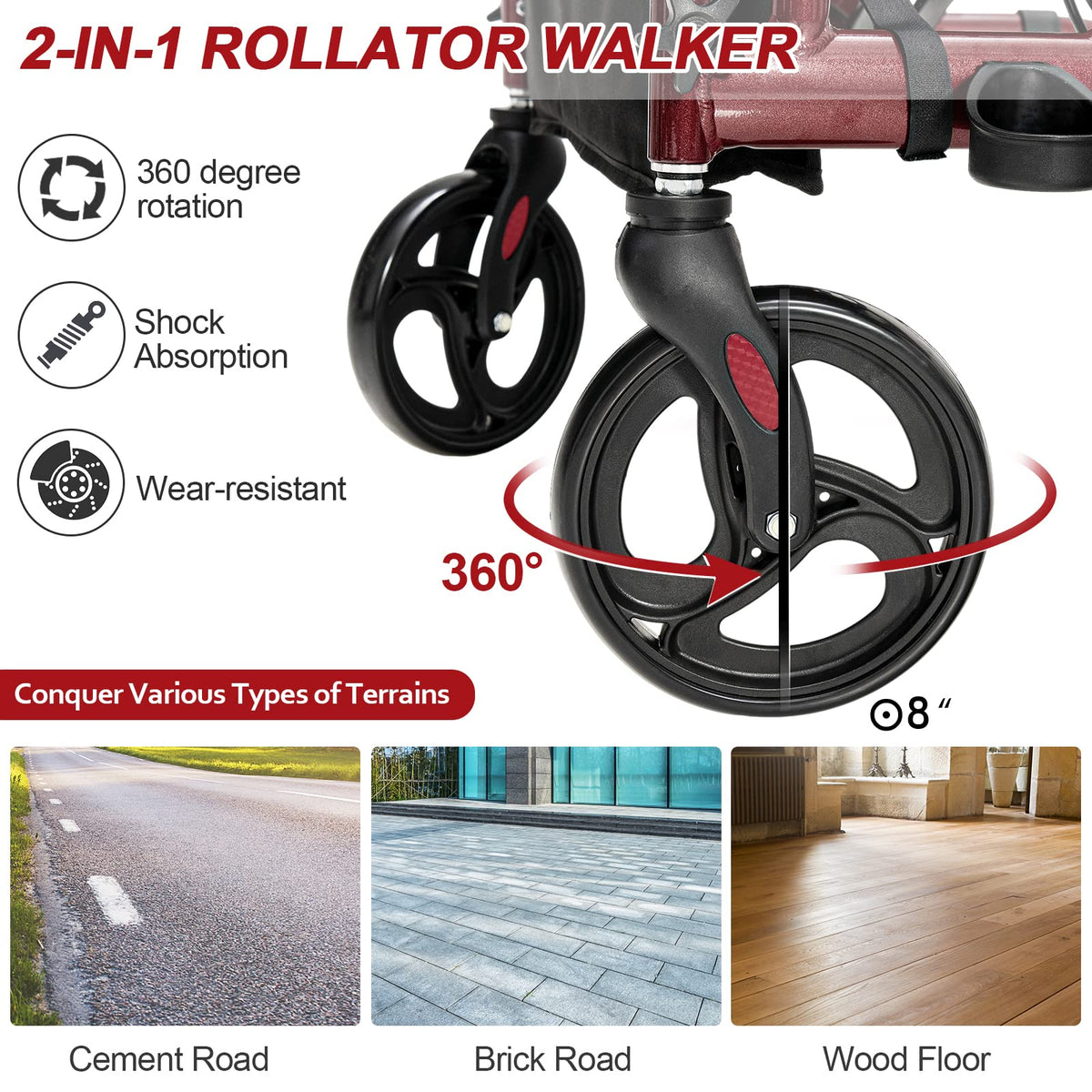 2-in-1 Rollator Walker with Seat J96007