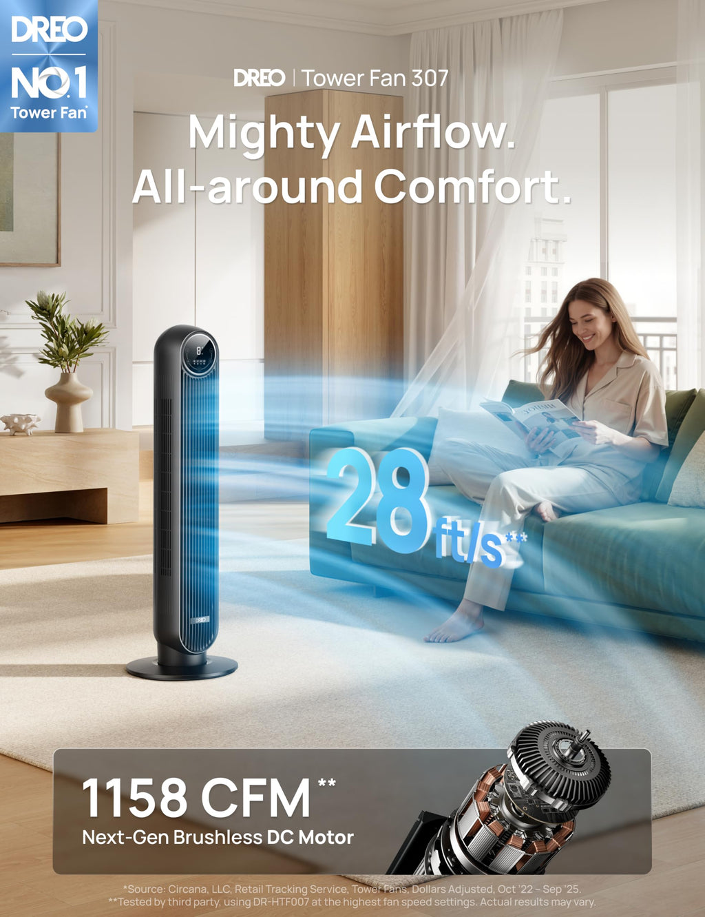 Ultra Quiet Tower Fan, 8 Speeds K59888