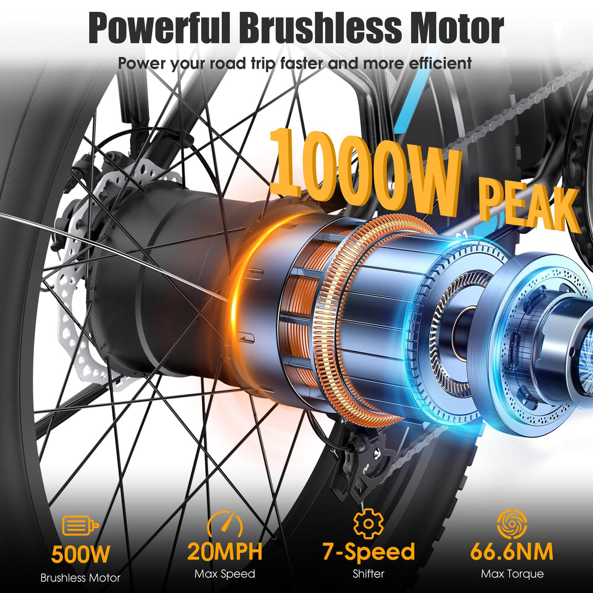 1000W 60Miles 26" x 4'' Fat Tire Electric Bike H1602