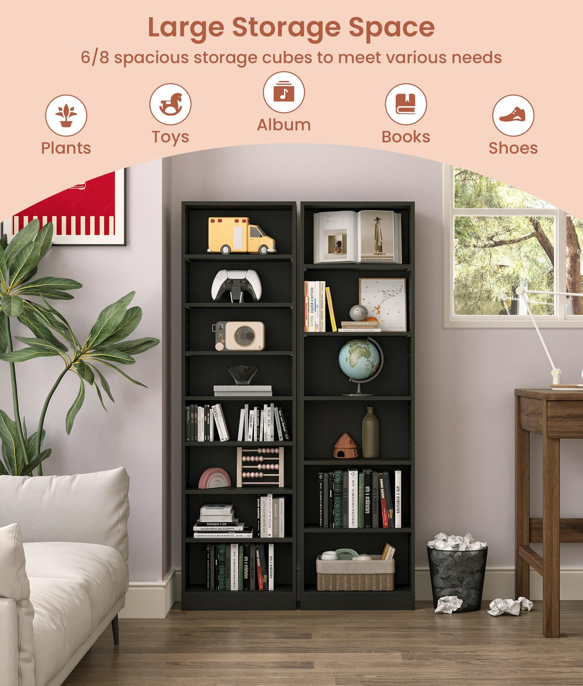 6 Tier Black Adjustable Media Shelf D157274